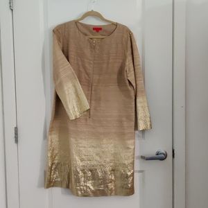 Shamask Metallic Gold Long Sleeve Zipper Dress